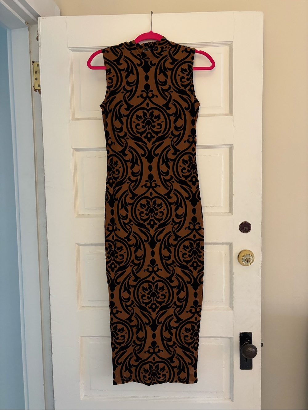 SHEIN Brown & Black Sleeveless Patterned Midi Dress
